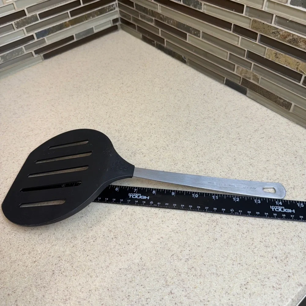 Amco XL Slotted Turner Spatula Black Nylon Stainless Steel 13